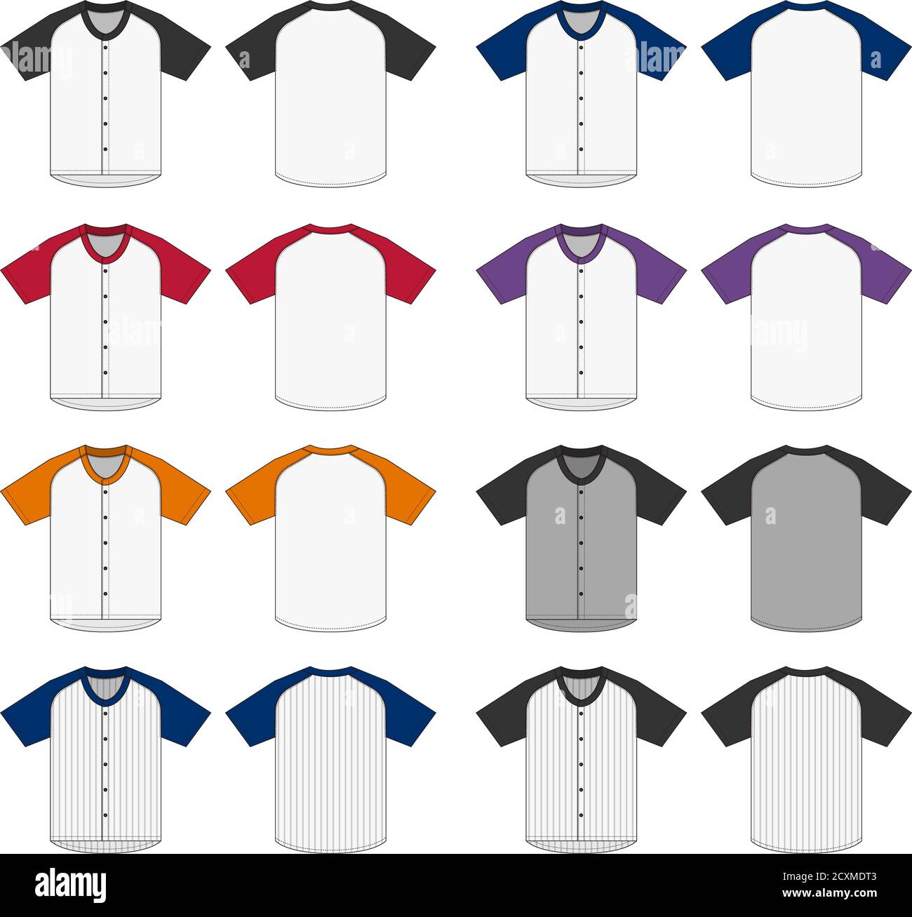 Chemise en jersey à manches courtes (chemise uniforme de baseball) ensemble d'illustrations vectorielles Illustration de Vecteur