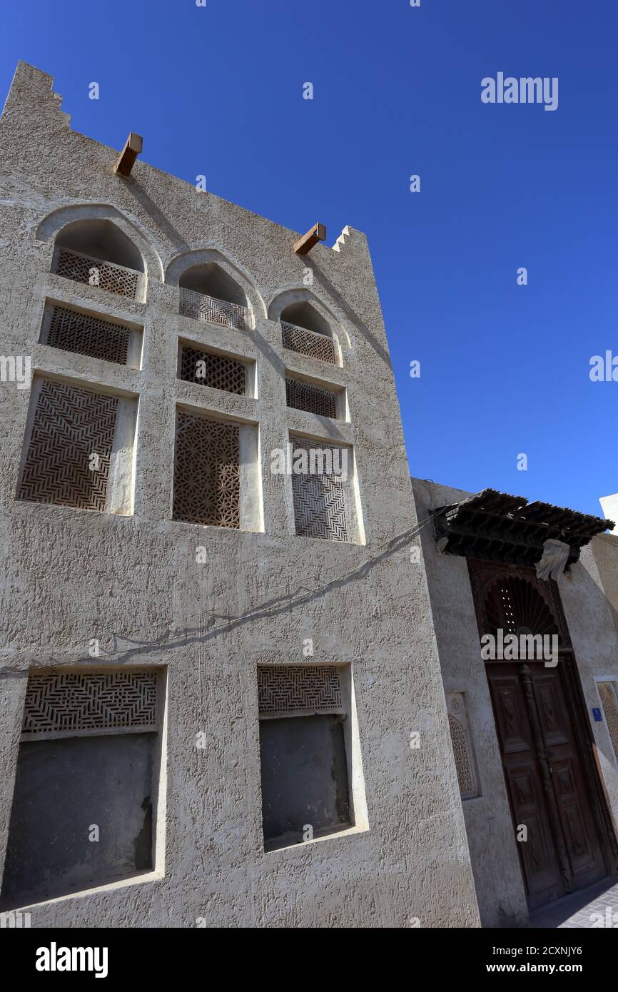 Façade du Beit Seyadi (maison de Seyadi), sur le sentier de la perle du Bahreïn, ancien Muharraq, Royaume de Bahreïn Banque D'Images