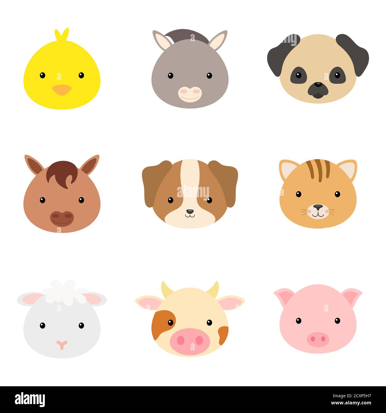 Tetes D Animaux Mignons Et Droles Personnages D Animaux De Dessin Anime Domestiques Pour Le Dessin Imprime De Bebe Vetements Pour Enfants Fete De Douche De Bebe Carte De Voeux Et D Invitation W Image