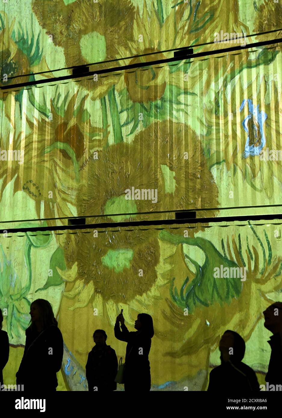 Wellington, Nouvelle-Zélande. 1er octobre 2020. Les gens visitent l'exposition immersive en plein air « Digital Nights Wellington -- Van Gogh Alive » à Wellington, Nouvelle-Zélande, le 1er octobre 2020. L'exposition musicale et visuelle qui se tient sur le front de mer de Wellington rapproche les visiteurs des œuvres du peintre hollandais Van Gogh aux couleurs vives et aux détails éclatants. Credit: Guo Lei/Xinhua/Alay Live News Banque D'Images