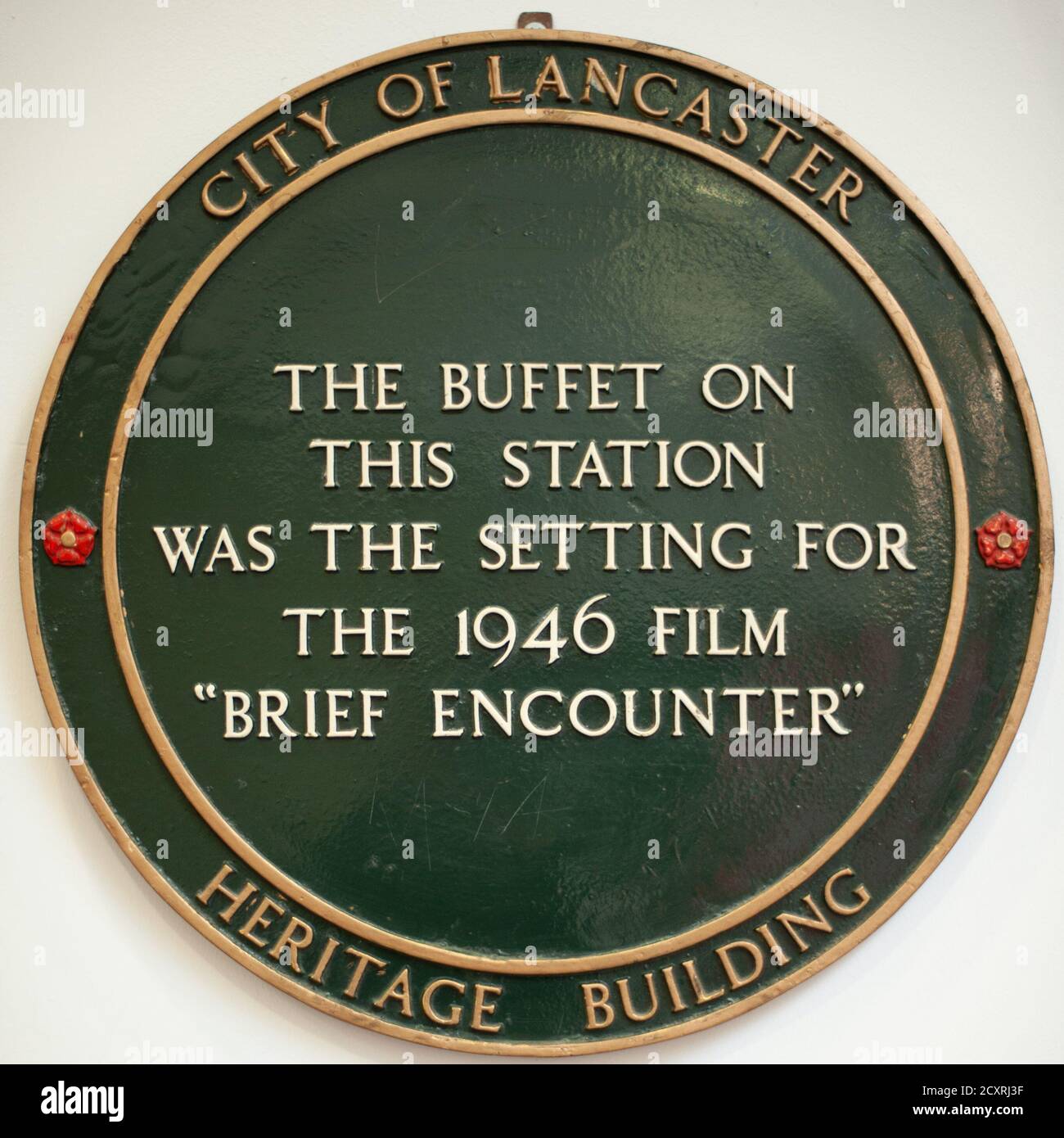 Une plaque commémorant le buffet du Carnforth Station Heritage Centre, Lancashire, Angleterre Banque D'Images