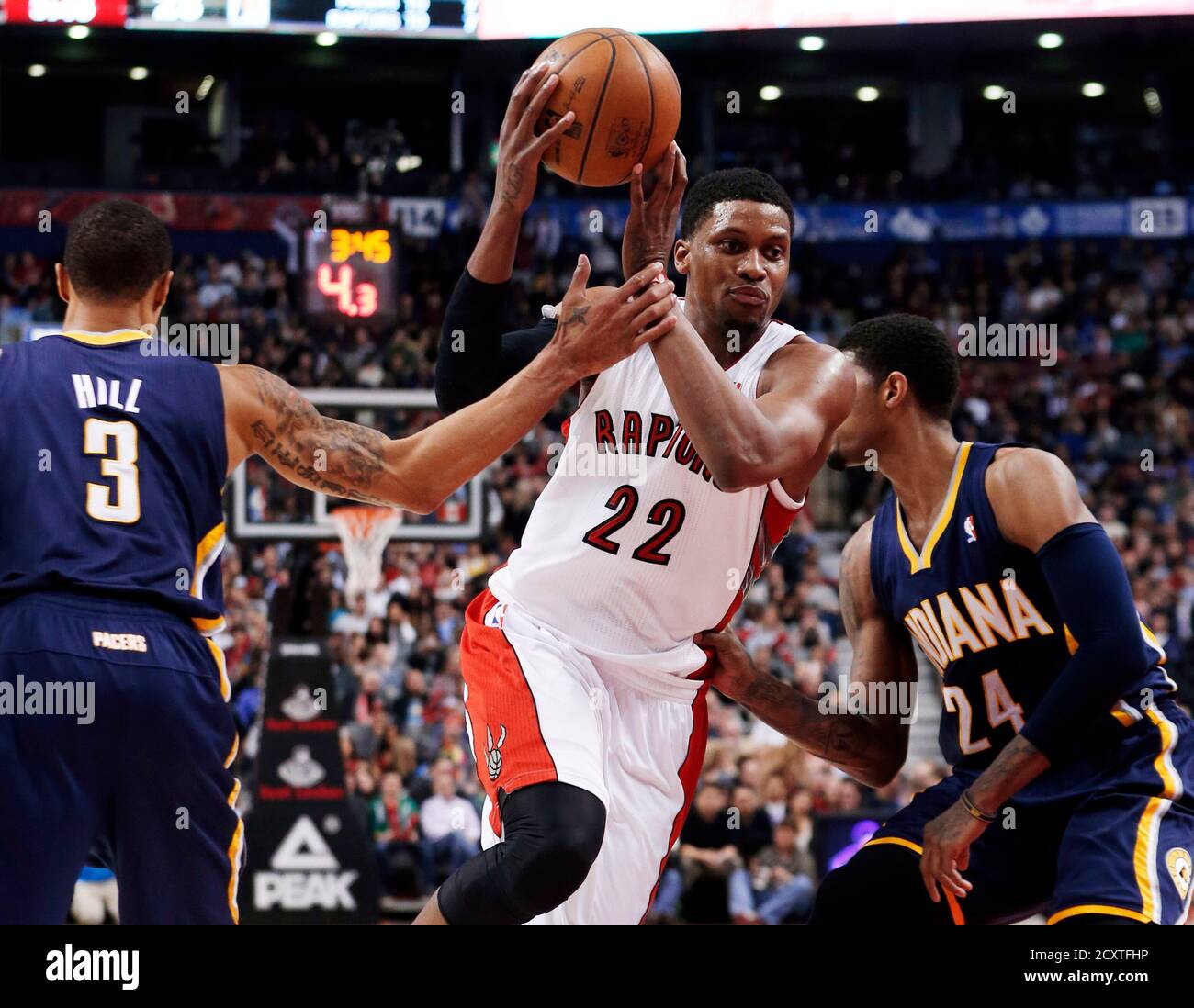 Toronto Raptors' Rudy Gay goes to the basket against Indiana ...