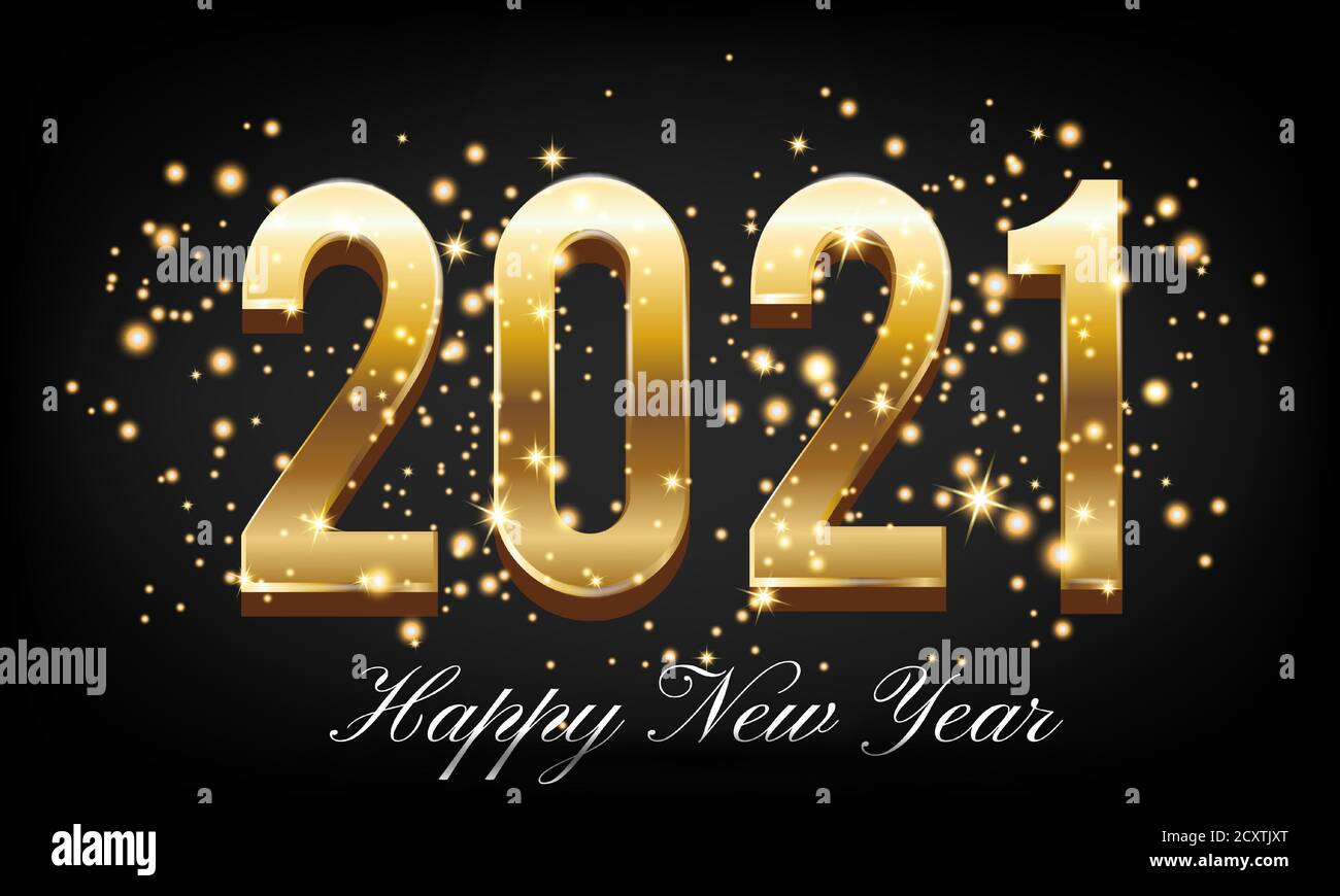 Golden Happy New Year 2021 avec Burst Glitter sur Black Fond couleur - bonne année 2021 fond doré avec Paillettes éclatées – nouvel an 2021 Illustration de Vecteur