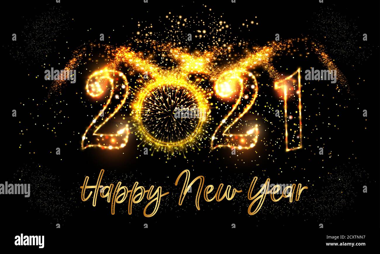 Bonne année 2021 fond avec lumière dorée texte de fond Illustration vectorielle - Joyeux nouvel an 2021 fond noir avec Golden Light eps 10 Illustration de Vecteur