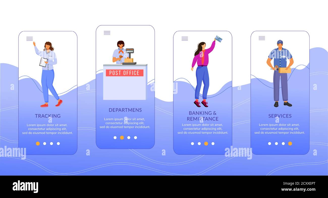 Modèle de vecteur d'écran d'application mobile d'intégration de bureau de poste Illustration de Vecteur