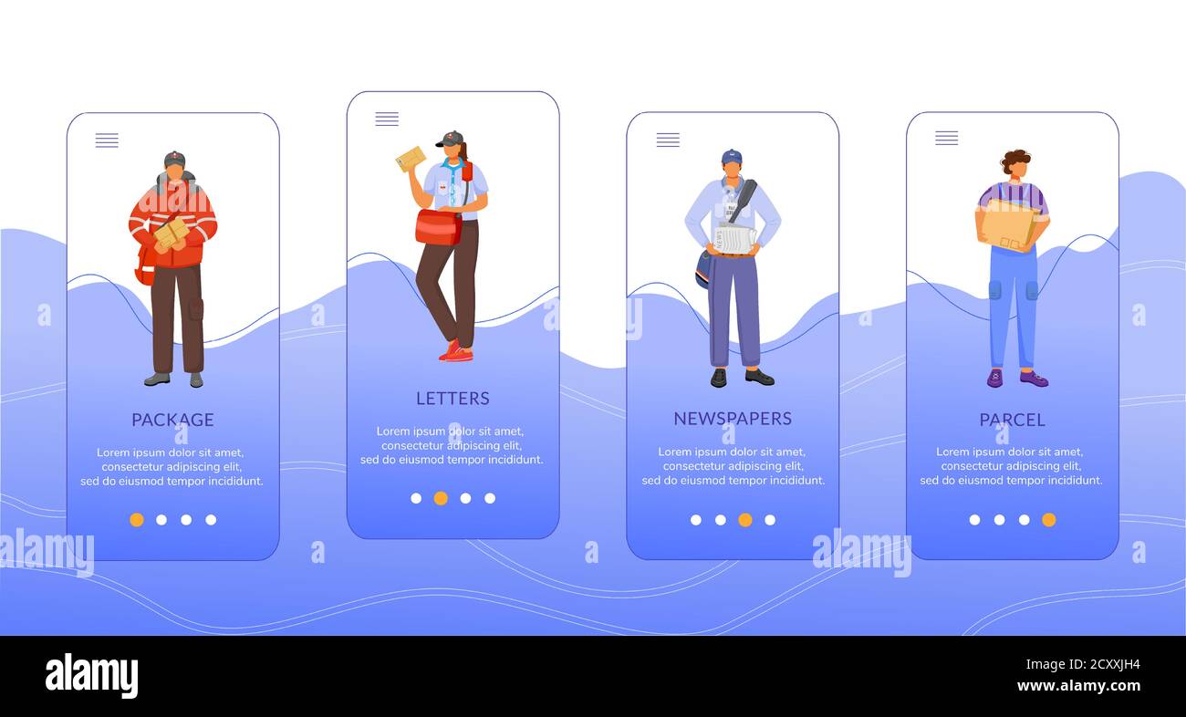 Modèle de scénario d'écran d'intégration d'application mobile après la prestation de services Illustration de Vecteur