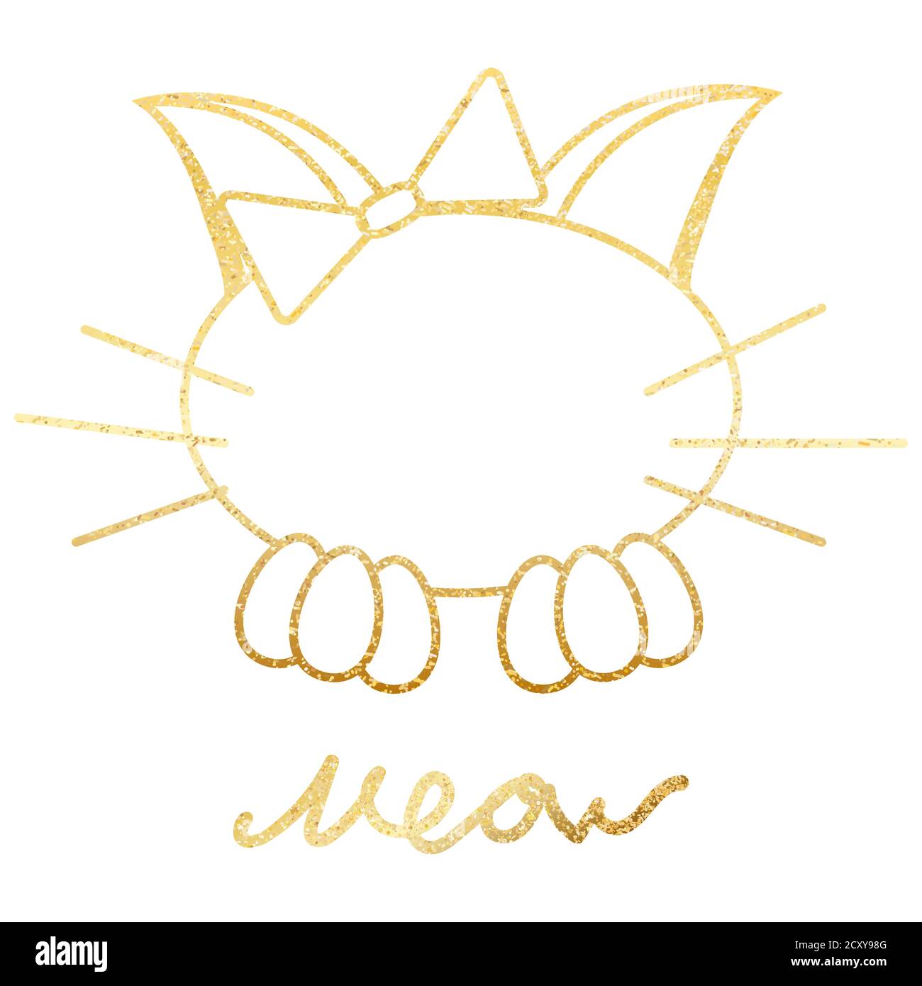 Motif chatte à paillettes pour les vêtements. Texte lettrage Meow. Arrière-plan vectoriel de visage de chaton. Illustration de chat stylisée Illustration de Vecteur