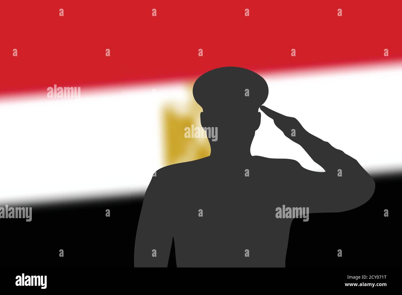Soudez la silhouette sur fond flou avec drapeau égyptien. Illustration de Vecteur
