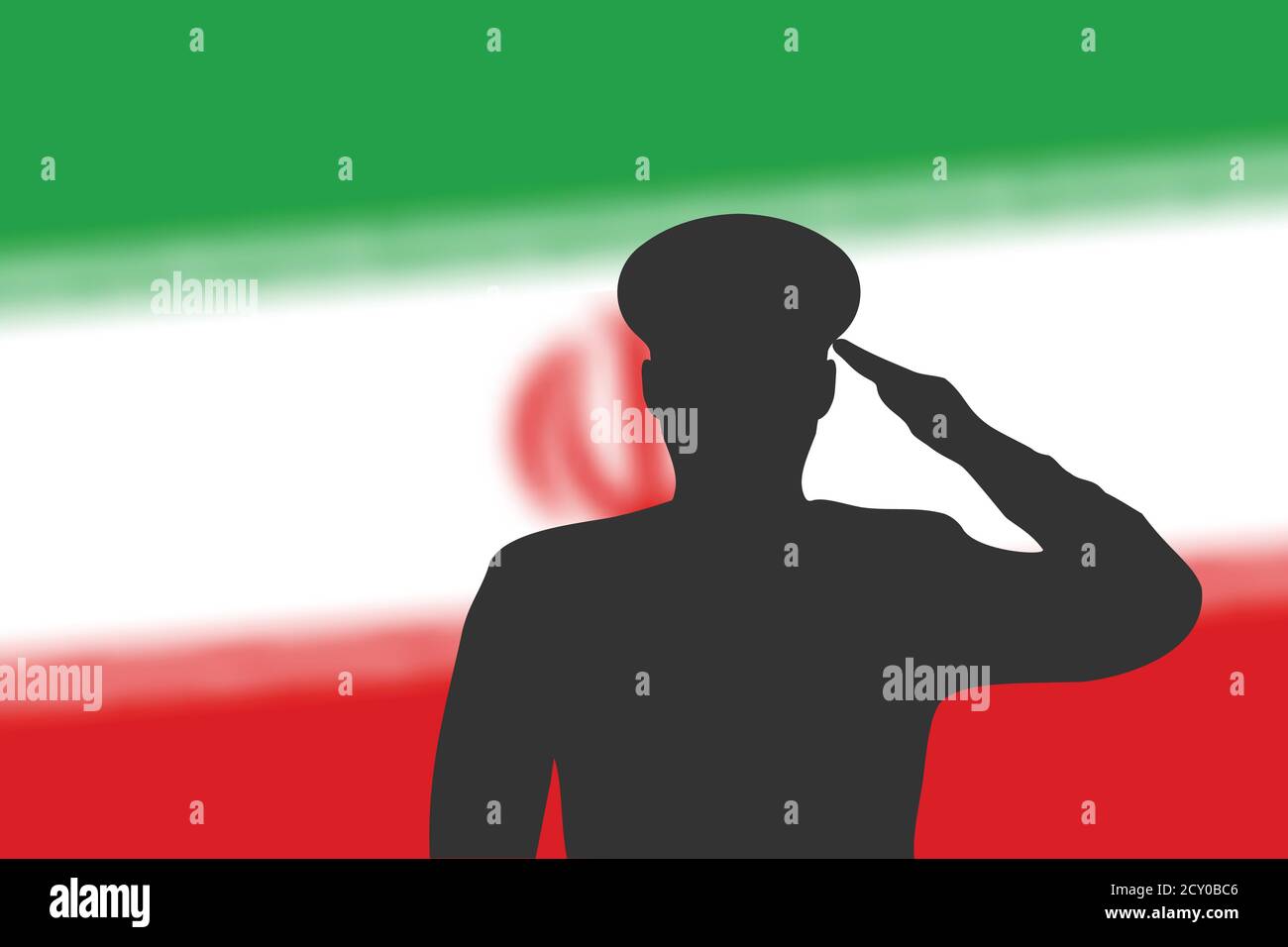 Soudez la silhouette sur fond flou avec le drapeau de l'Iran. Illustration de Vecteur