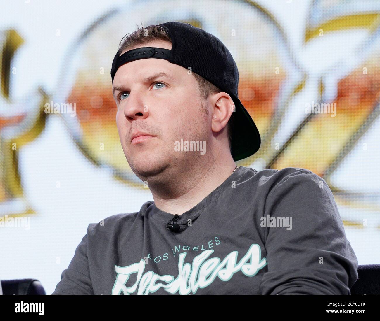 Cast member Nick Swardson of the new animated comedy "Chozen" participates  in a panel during FX Networks' part of the Television Critics Association  (TCA) Winter 2014 presentations in Pasadena, California, January 14,
