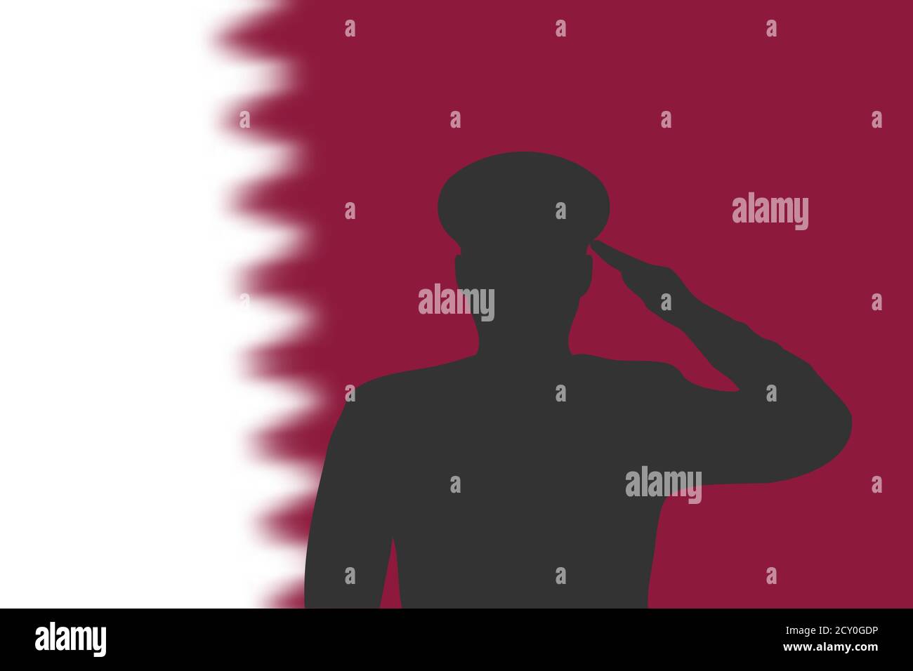 Soudez la silhouette sur fond flou avec drapeau du Qatar. Illustration de Vecteur