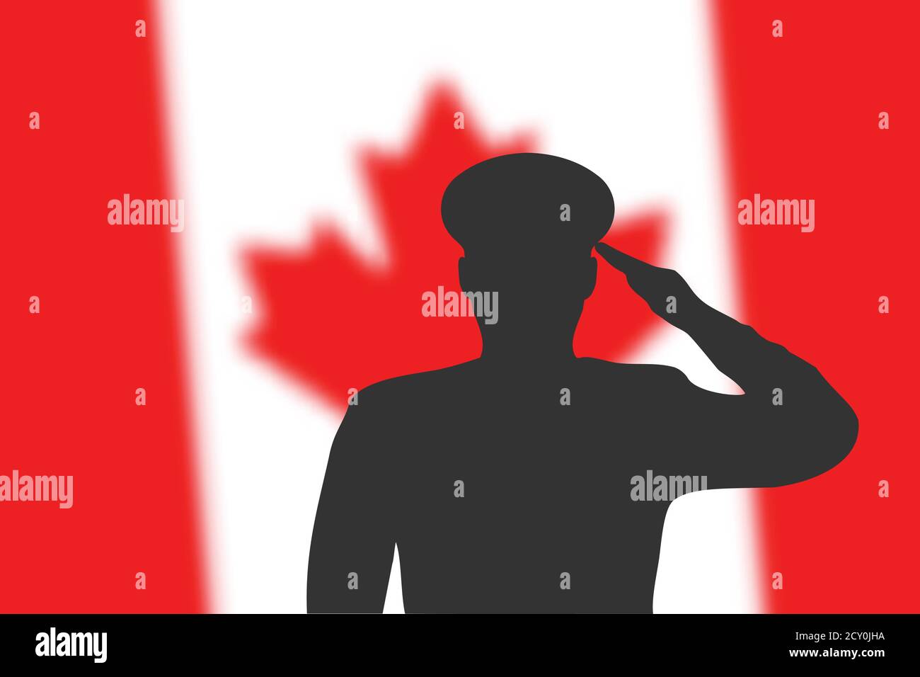 Soudez la silhouette sur fond flou avec drapeau du Canada. Illustration de Vecteur