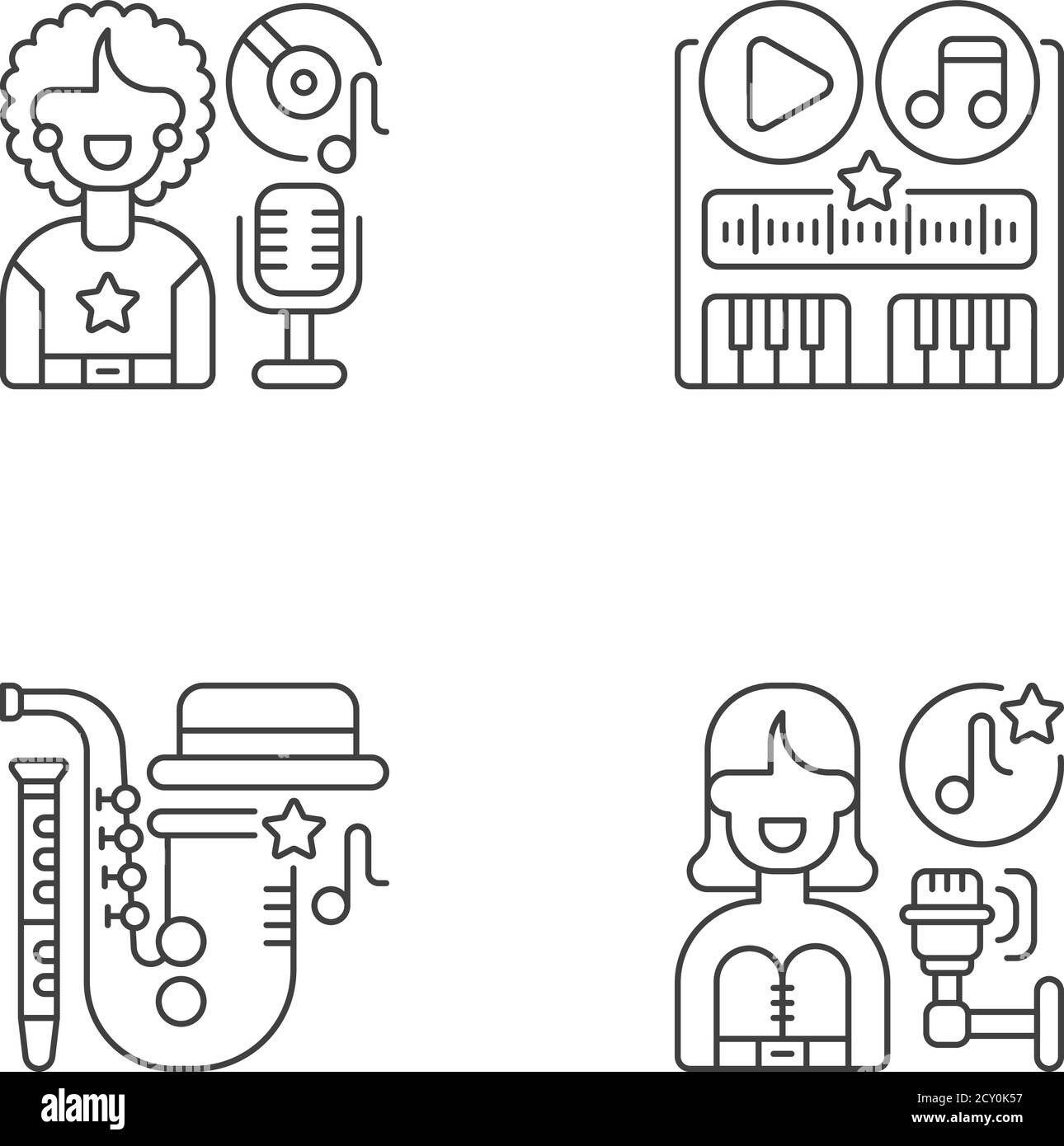 Différents genres de bande-son pixel Perfect icônes linéaires ensemble Illustration de Vecteur