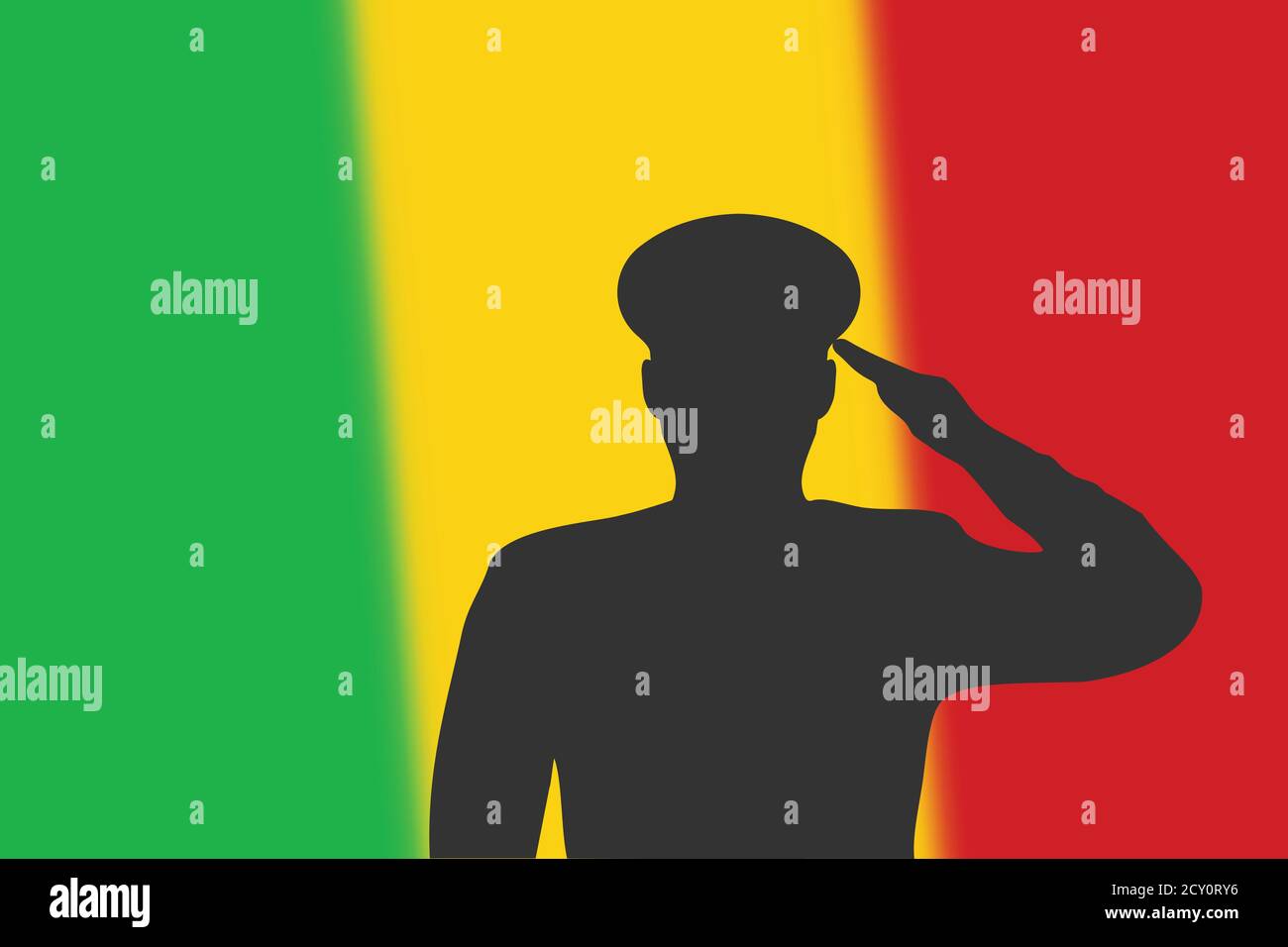 Soudez la silhouette sur fond flou avec drapeau Mali. Illustration de Vecteur