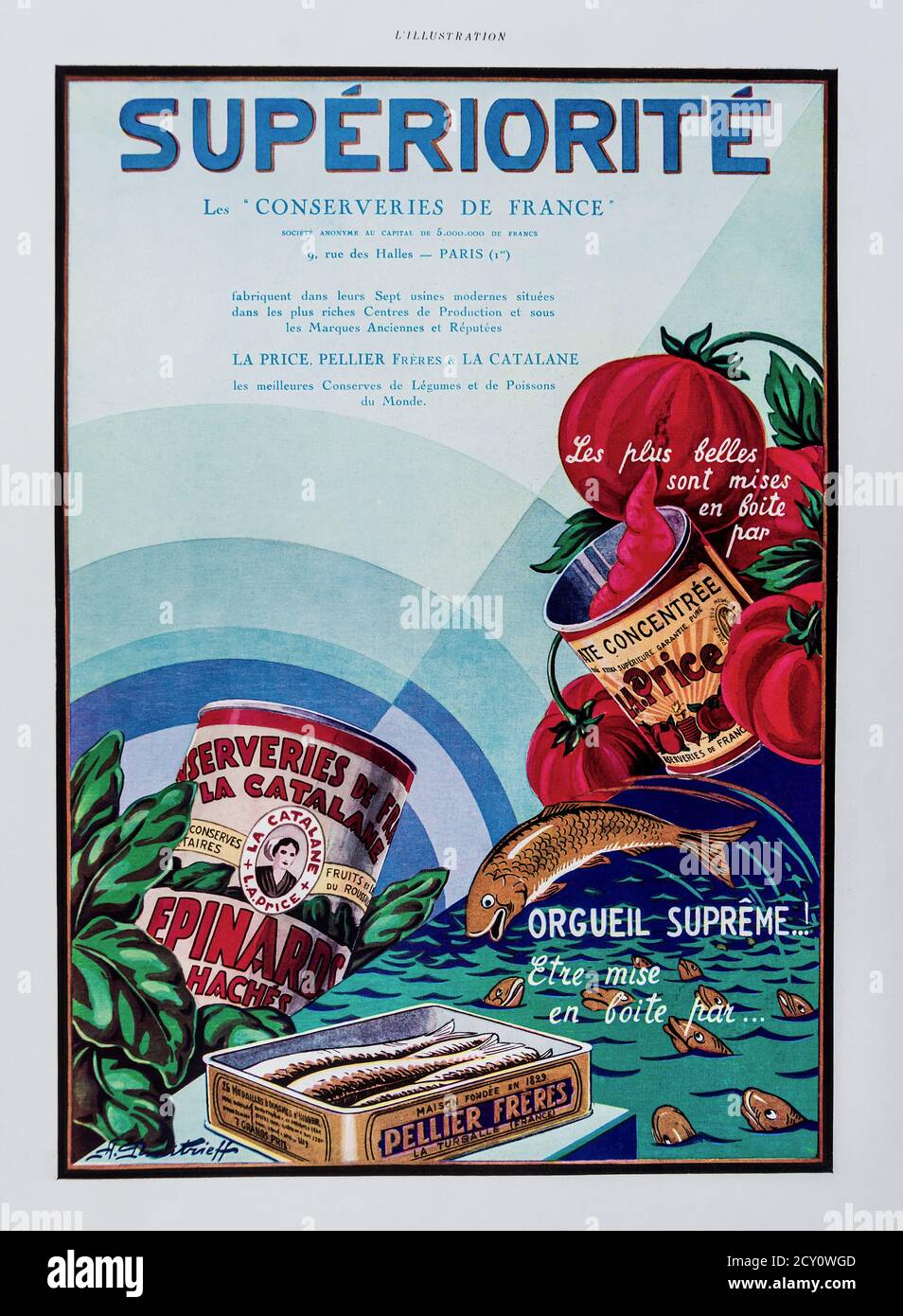 1930 publicité pour les conserves « supérieure » du magazine français « l'Illustration ». Banque D'Images