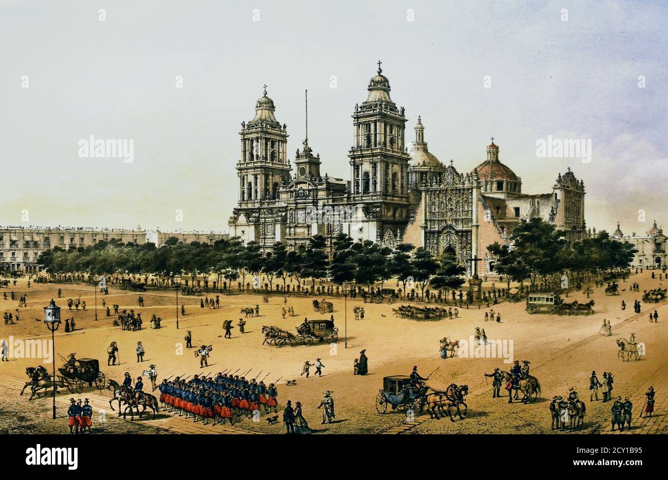 Cathédrale de Mexico 1855 par Casimiro Castro (1826 - 1889) – peintre Mexico. Mexicains, Lithographie Banque D'Images