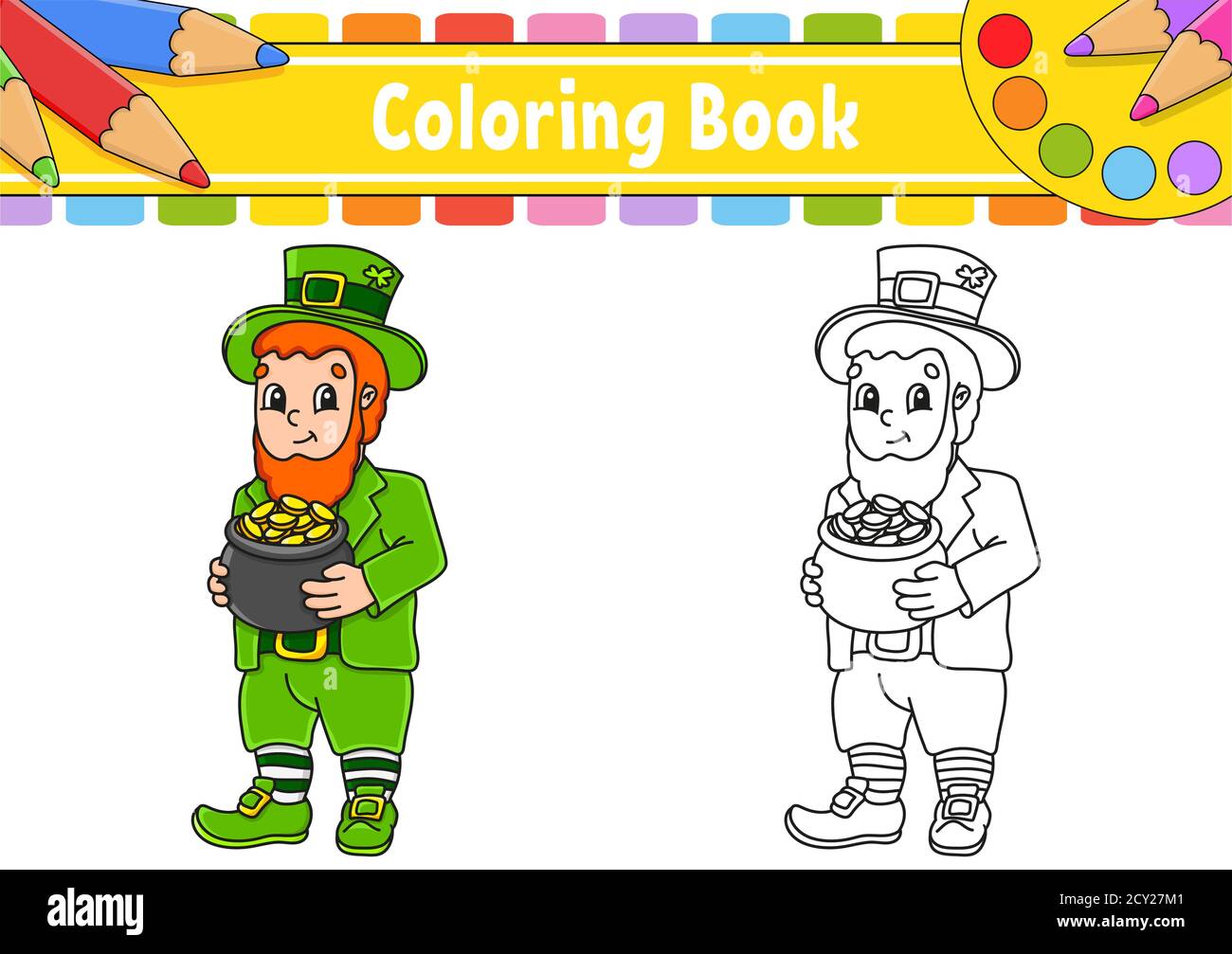 Livre de coloriage pour enfants. Saint-Patrick. Personnage de dessin animé. Illustration vectorielle. Silhouette de contour noire. Isolé sur fond blanc. Illustration de Vecteur
