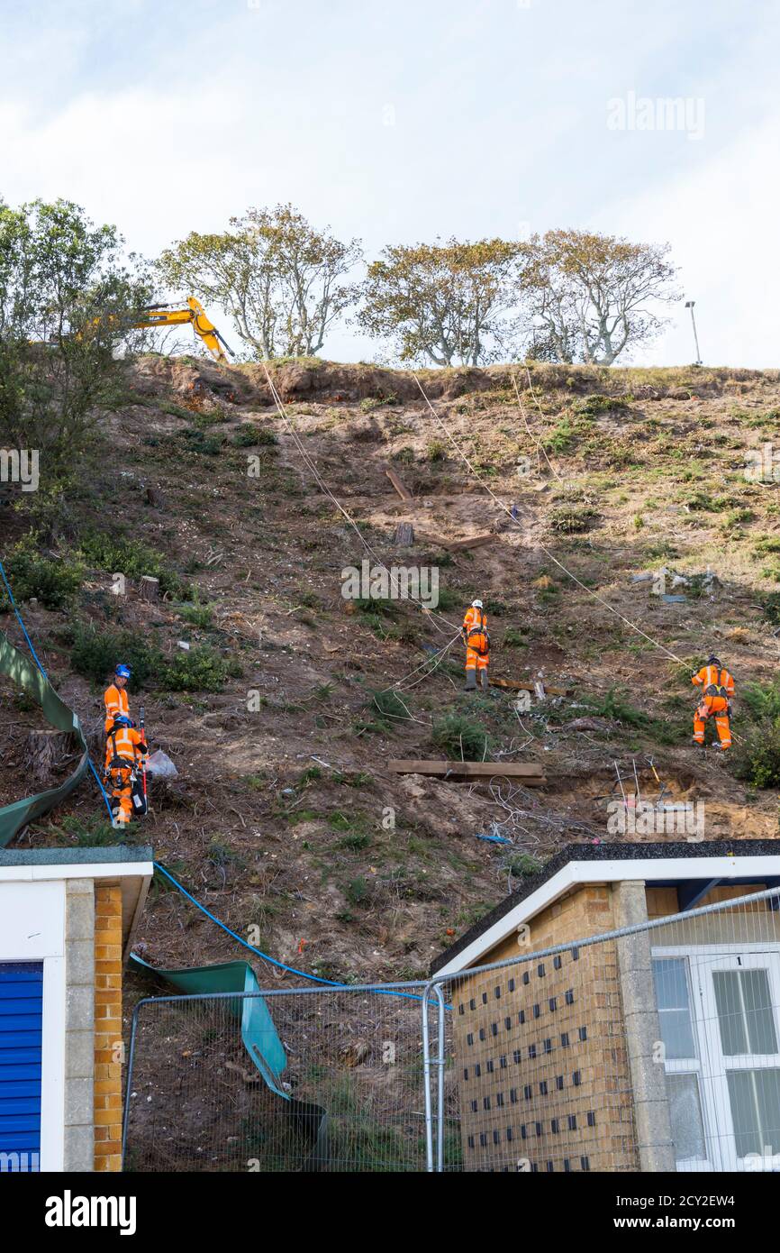 Canford Cliffs, Poole, Dorset, Royaume-Uni. 1er octobre 2020. Travaux de stabilisation des falaises à Canford Cliffs. Crédit : Carolyn Jenkins/Alay Live News Banque D'Images