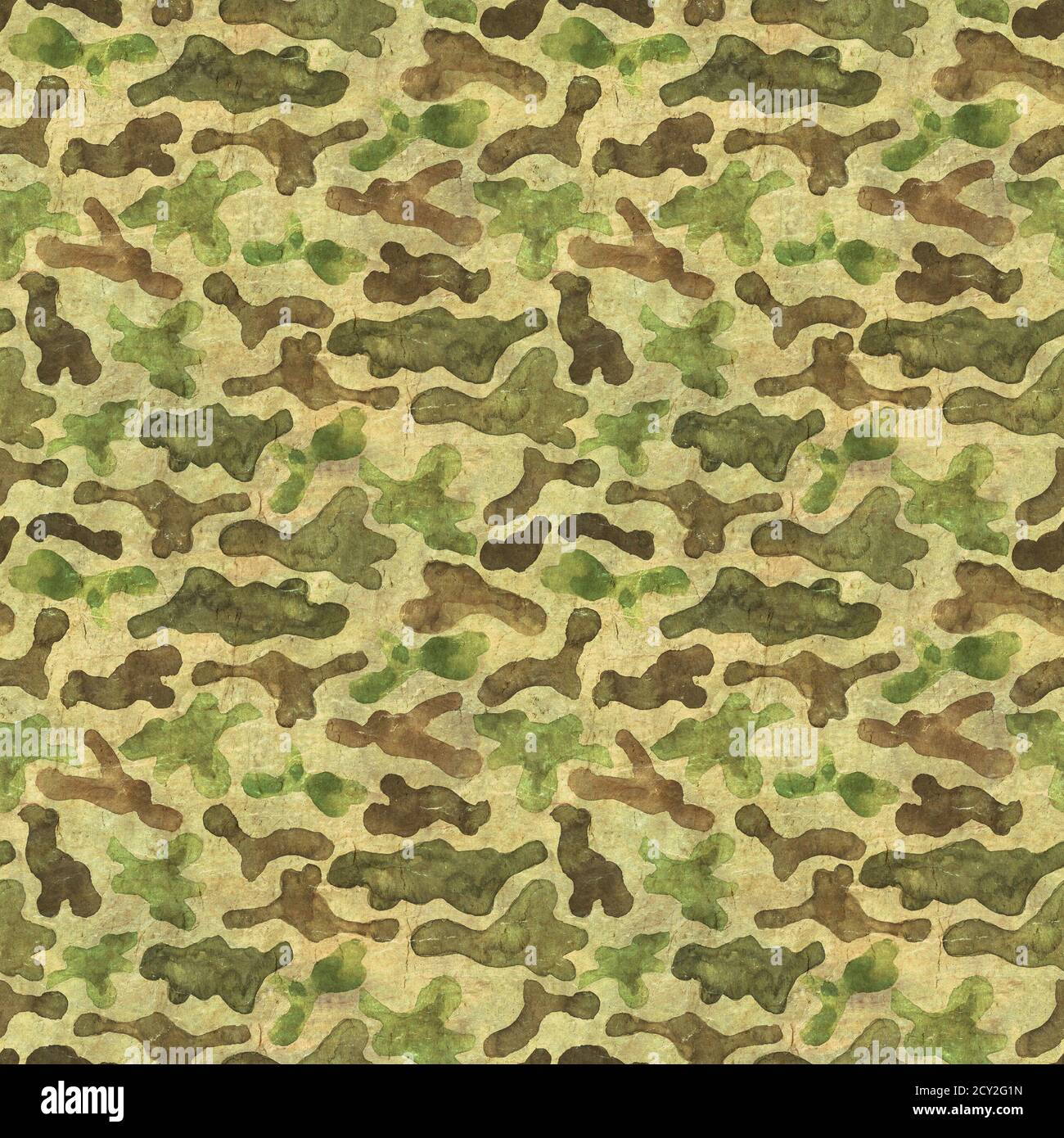 Mode militaire chasse camouflage arrière-plan abstrait. Motif bois sans couture. Marron, vert clair, vert foncé, jaune couleurs texture forestière. Wate Banque D'Images