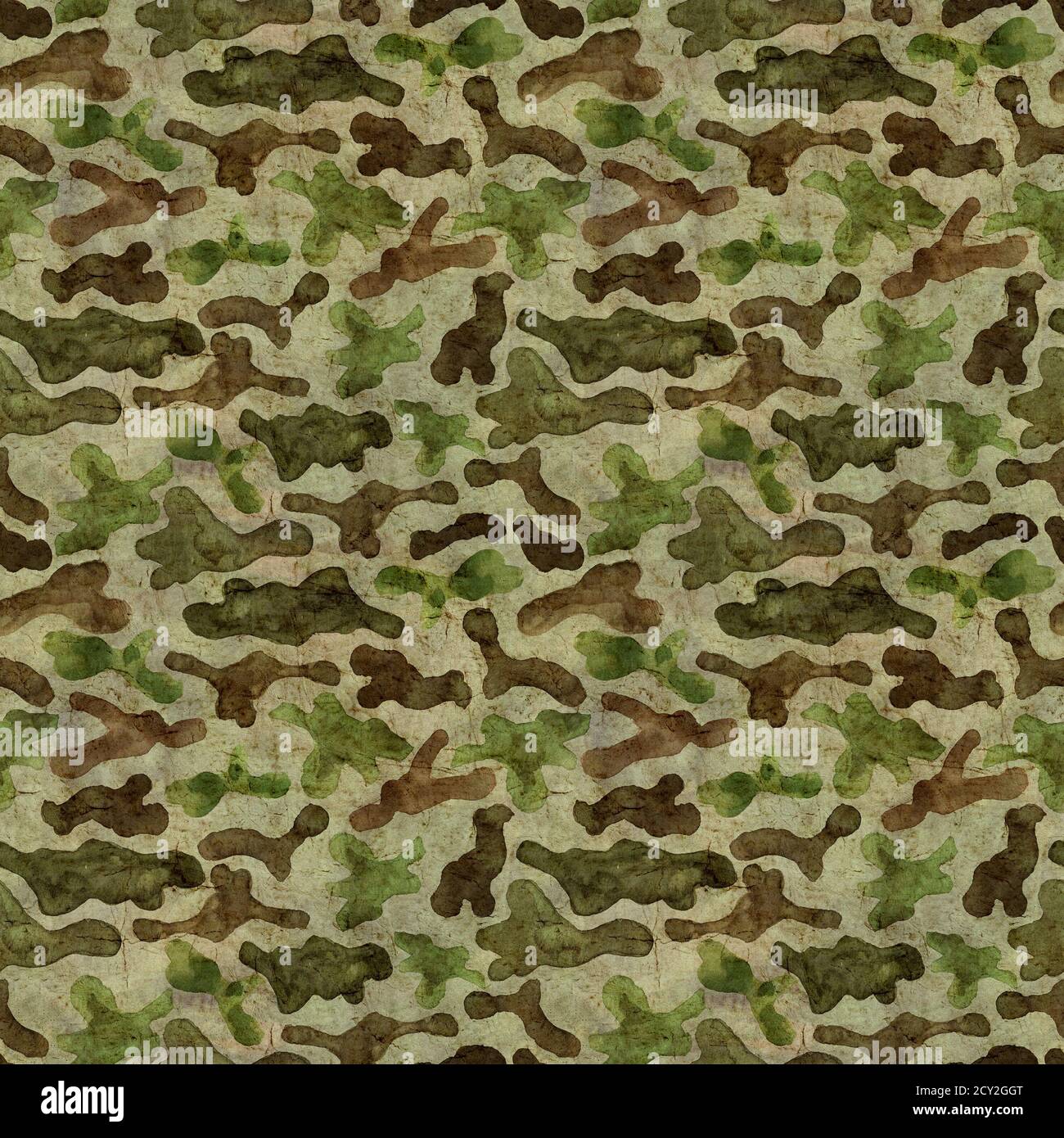 Mode militaire chasse camouflage arrière-plan abstrait. Motif bois sans couture. Marron, vert clair, vert foncé, couleur olive texture forestière. Eau Banque D'Images
