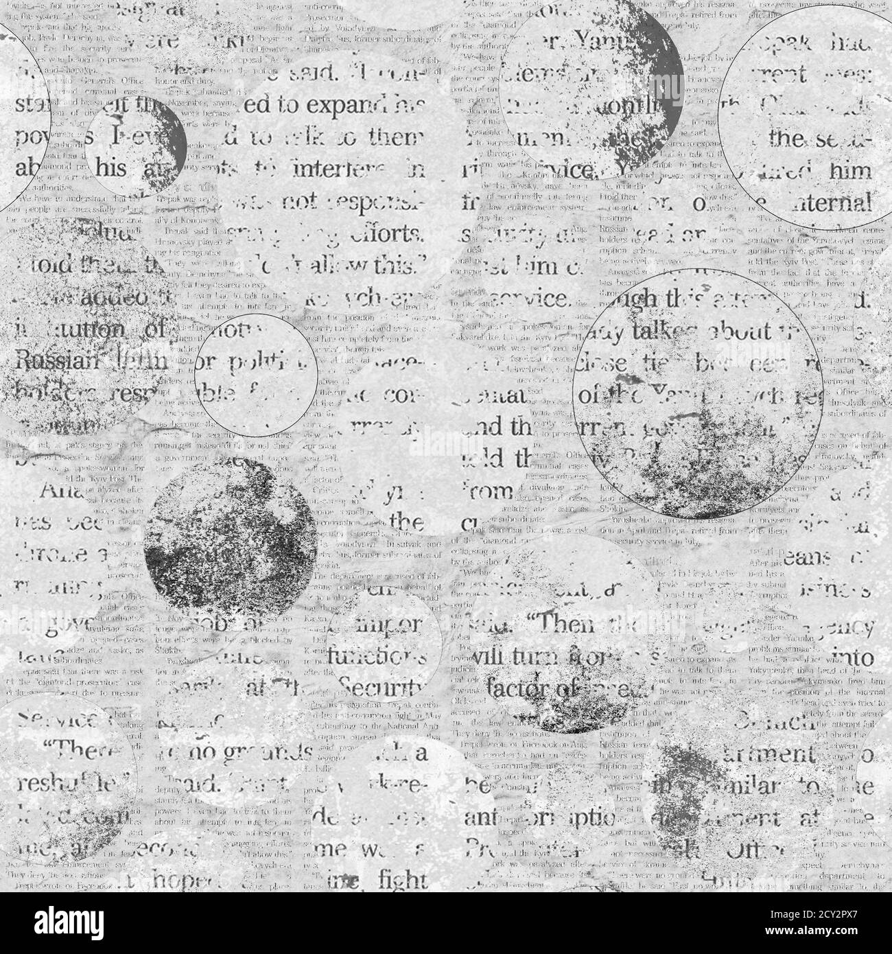 Texture du journal. Nouvelles collages avec texte mixte illisible sur fond gris vieux vintage vieux. Motif sans couture. Banque D'Images