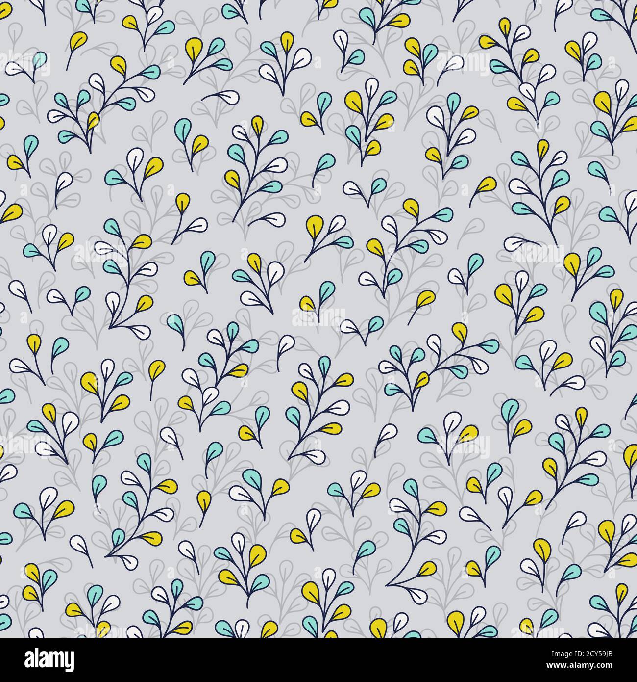 Laisse l'arrière-plan, le motif floral vectoriel laisse un motif sans couture. Couleurs rétro - turquoise, jaune moutarde Illustration de Vecteur