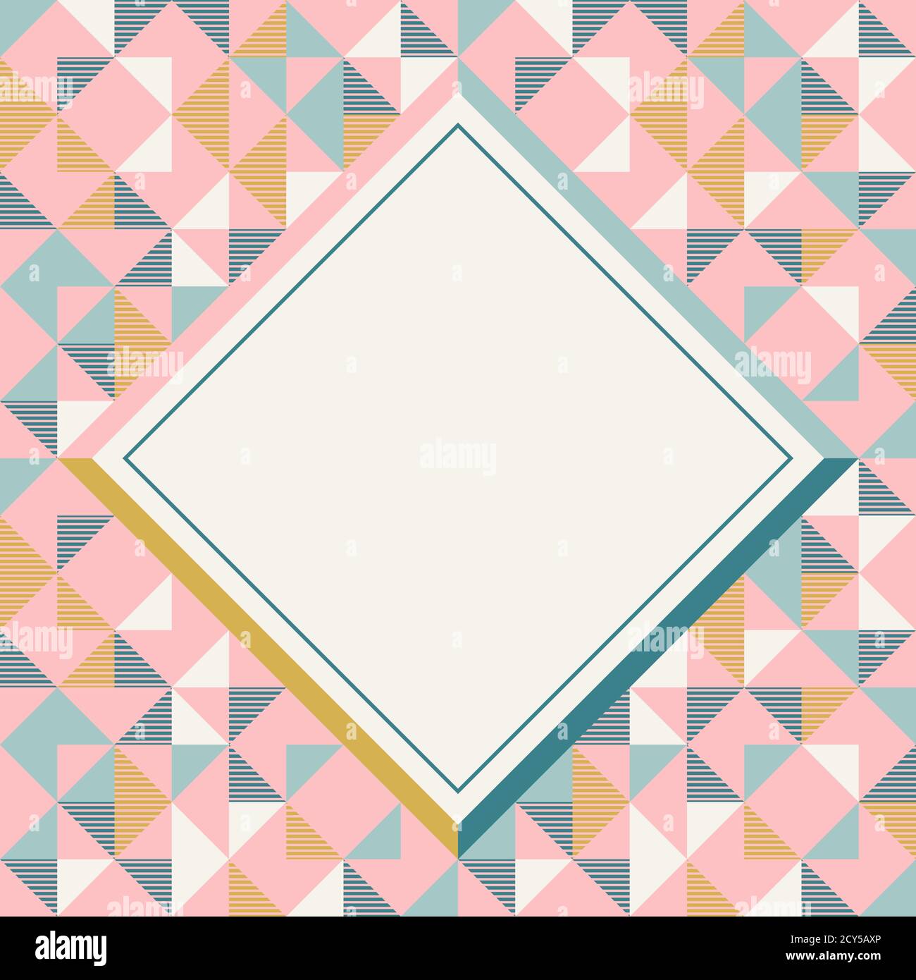 Cadre carré aux couleurs rétro. Motif d'arrière-plan géométrique abstrait, formes géométriques en losange. Illustration vectorielle. Menthe, rose blush, jaune moutarde, sarcelle r Illustration de Vecteur