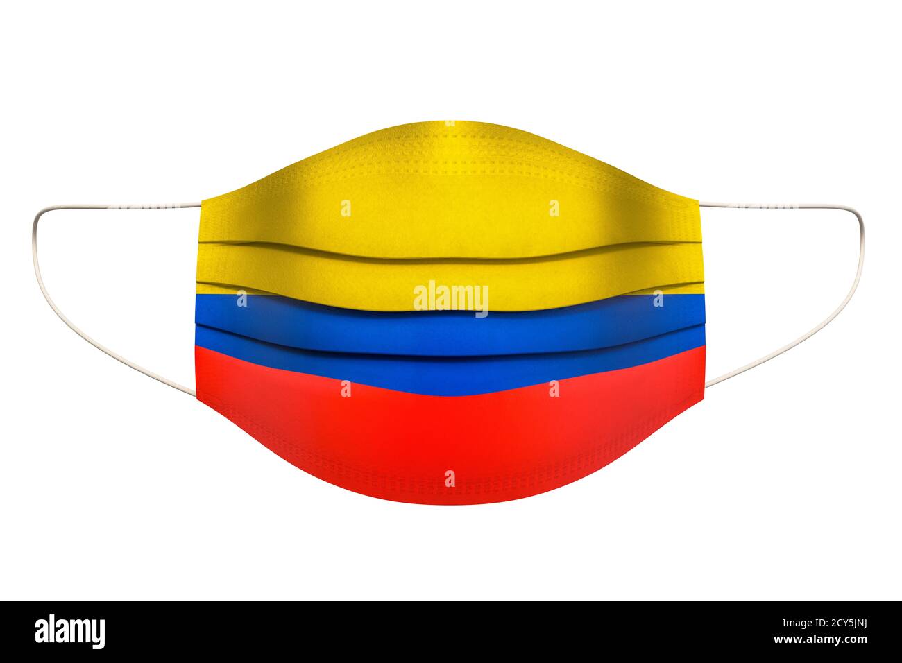 Masque médical avec drapeau colombien. Rendu 3D isolé sur fond blanc Banque D'Images