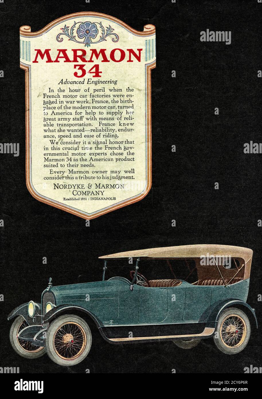 Publicité pour Marmon 34 automobile, 1919 Banque D'Images