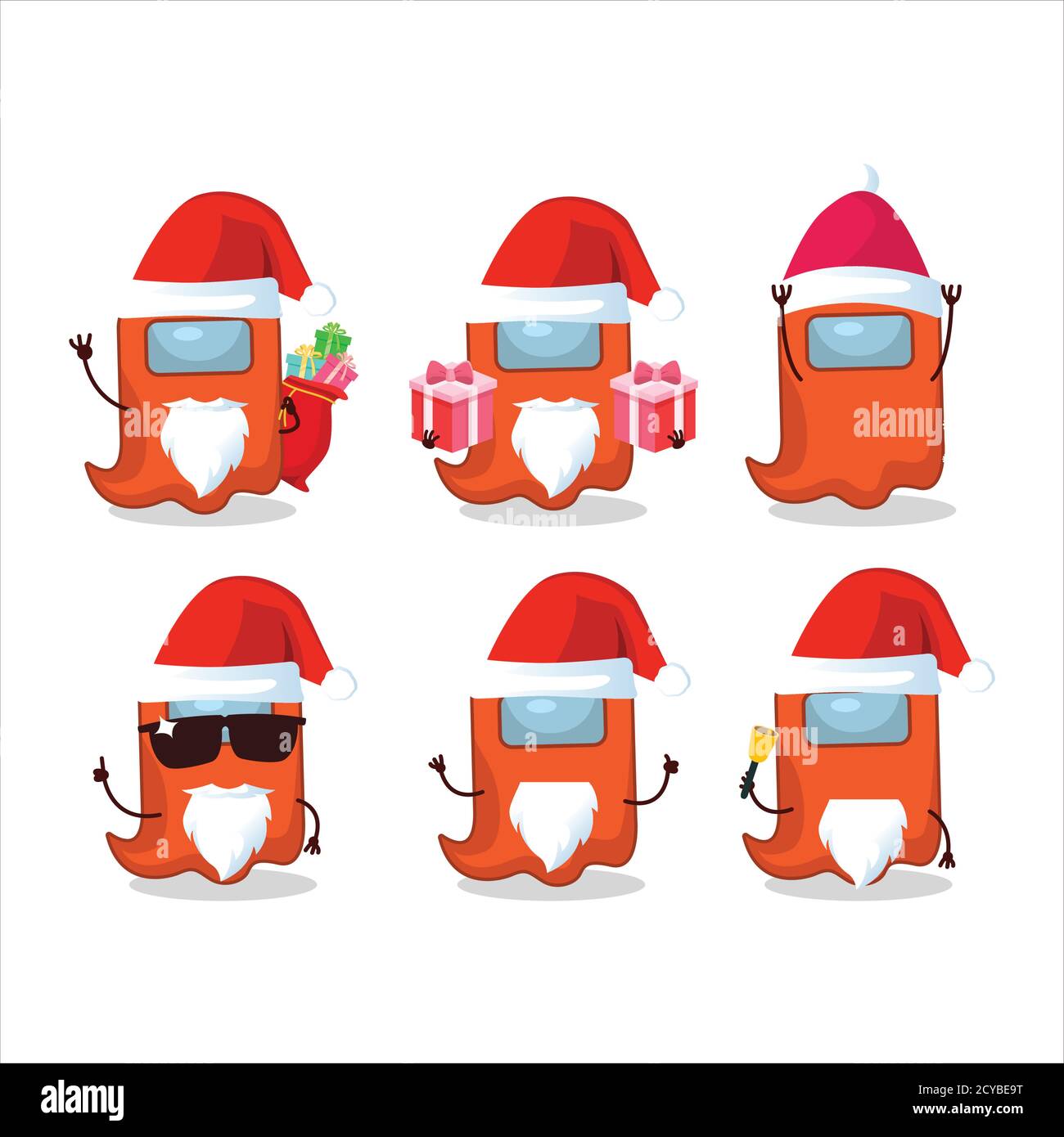 Émoticônes du Père Noël avec fantôme parmi nous personnage de dessin animé orange Illustration de Vecteur