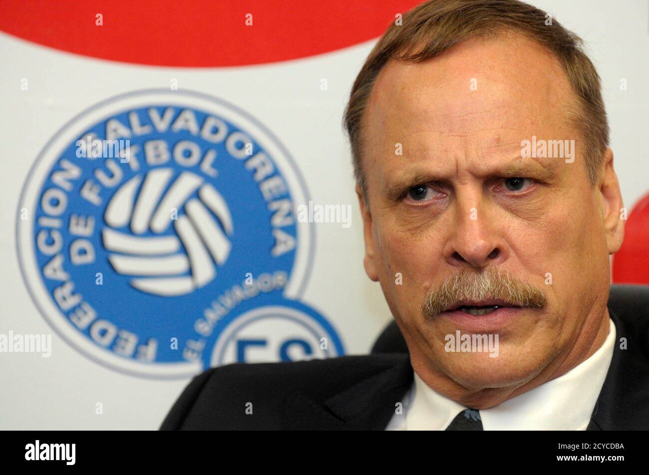FIFA head of security Chris Eaton speaks during a news conference at the  Salvadoran football federation in San Salvador July 7, 2011. Eaton is in El  Salvador to investigate a soccer friendly,