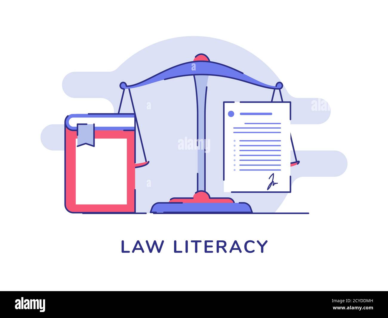 Droit alphabétisation concept balance balance livre accord lettre blanc isolé arrière-plan avec style de contour plat Illustration de Vecteur