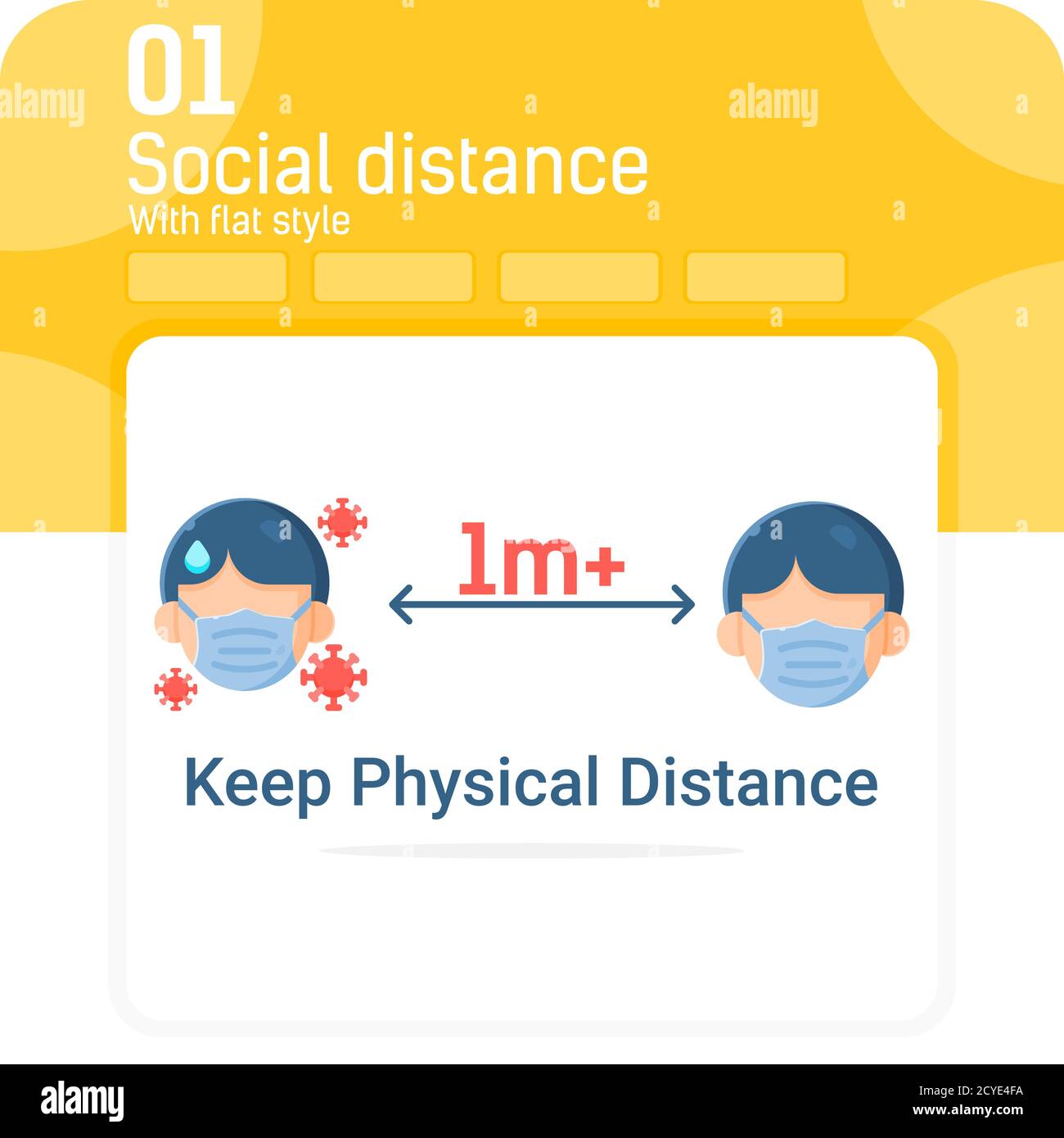 Social distance première icône avec style plat isolé sur fond blanc. Illustration vectorielle symbole de l'icône du virus corona pour les soins de santé Illustration de Vecteur
