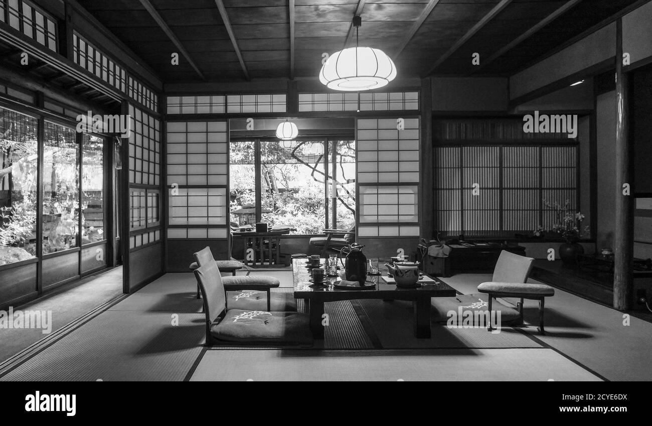 Chambre japonaise traditionnelle à un ryokan à Kyoto, Japon Banque D'Images