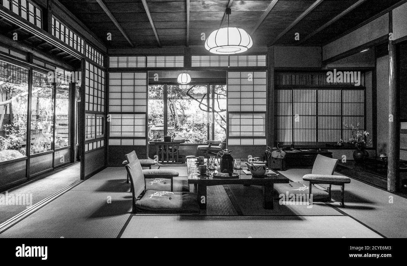 Chambre japonaise traditionnelle à un ryokan à Kyoto, Japon Banque D'Images