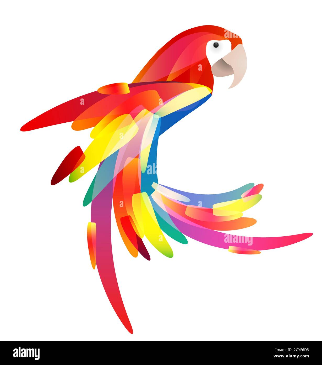 Illustration stylisée d'un perroquet avec une queue multicolore. Elément vectoriel pour les logos, les icônes et votre design Illustration de Vecteur