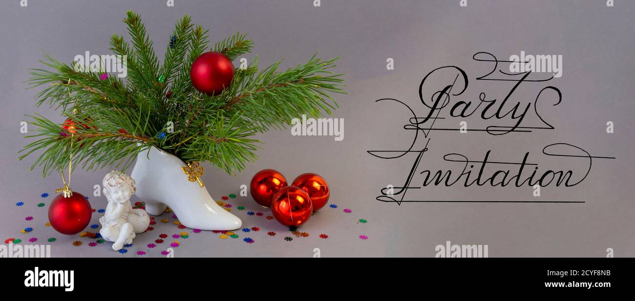 Carte, bannière Web, prospectus avec invitation pour Noël ou la fête du nouvel an Banque D'Images