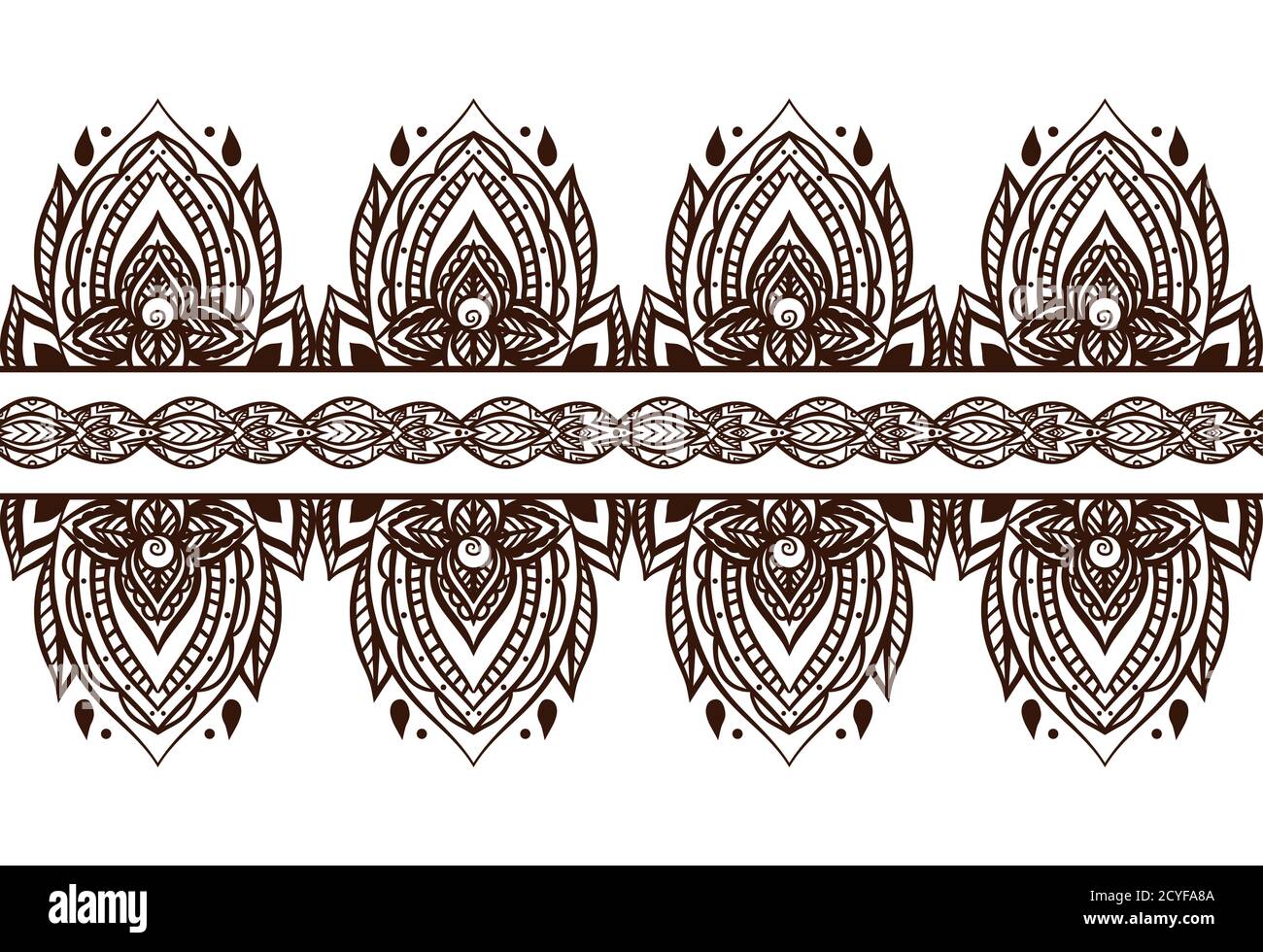 Motif mehendi sans couture. Bordure vectorielle pour cadres, cartes, invitations, tatouages et votre dessin Illustration de Vecteur