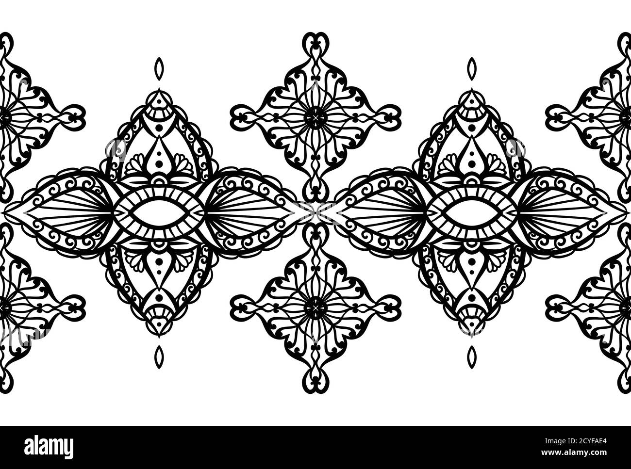 Motif mehendi sans couture. Bordure vectorielle pour cadres, cartes, invitations, tatouages et votre dessin Illustration de Vecteur
