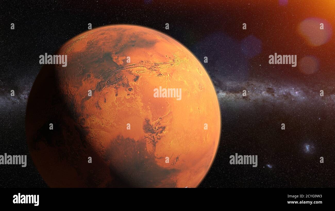 Mars, la mystérieuse planète rouge du système solaire Banque D'Images