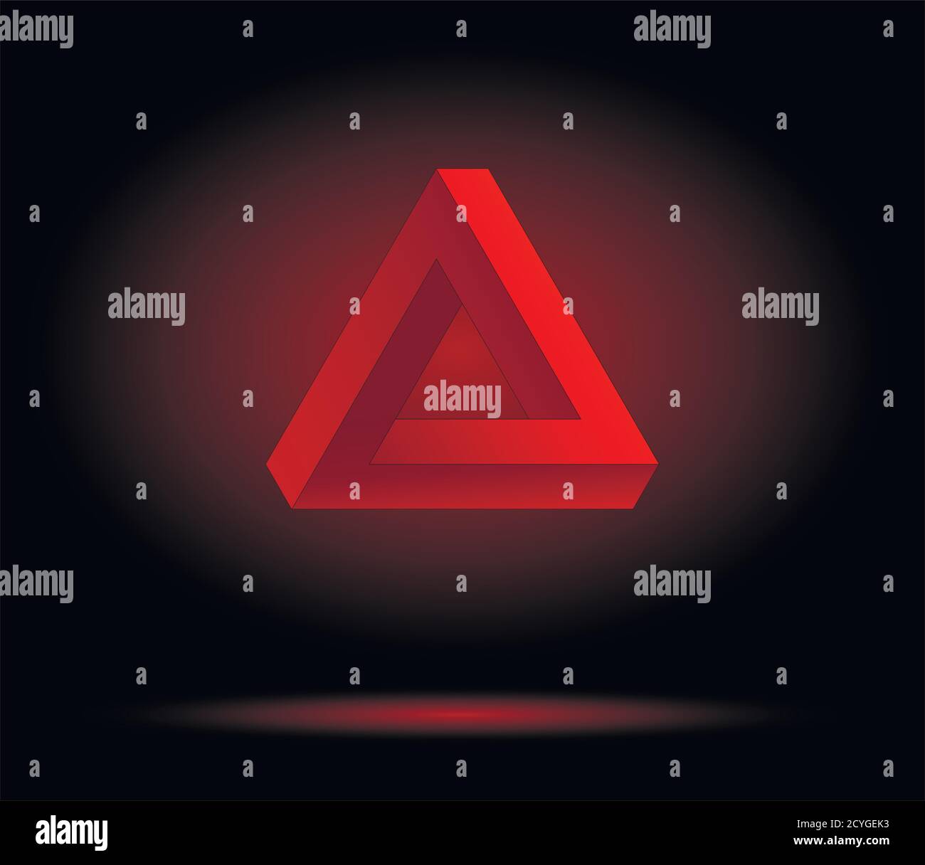 Triangle rouge Penrose sur fond noir, figure impossible. Illustration de Vecteur