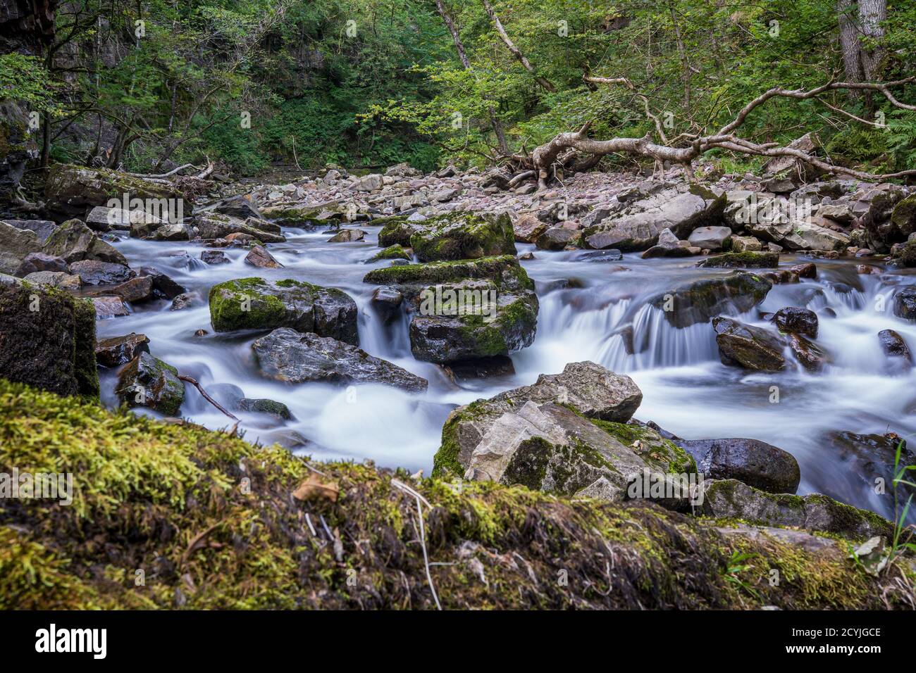 Waterfall Country dans le parc national de Brecon Beacons et Forest Fawr Geopark, la vallée de Neath. Pays de Galles du Sud, Royaume-Uni. Cascade à exposition longue Banque D'Images