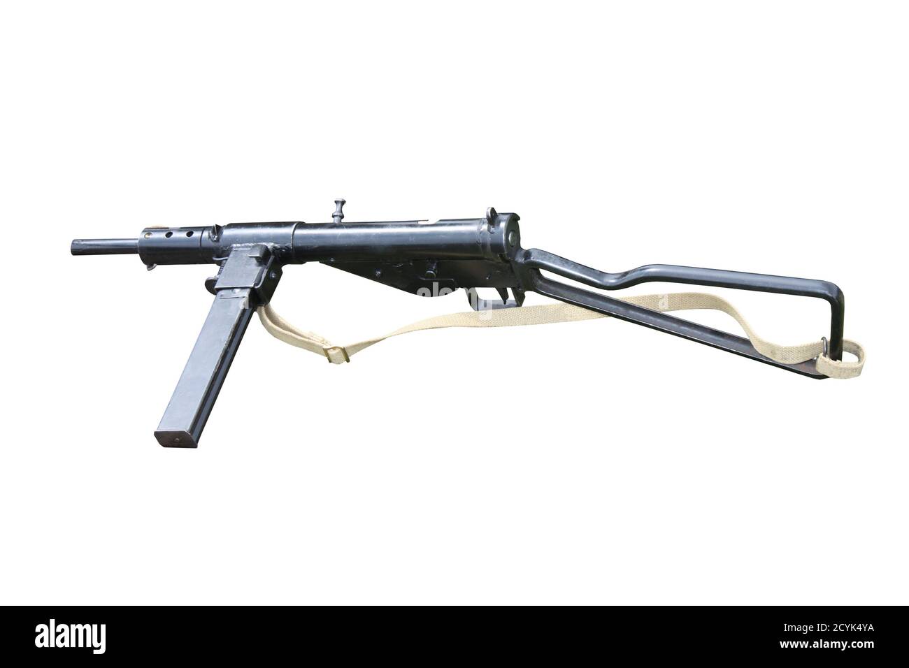 Un puissant mitrailleur militaire d'époque. Banque D'Images