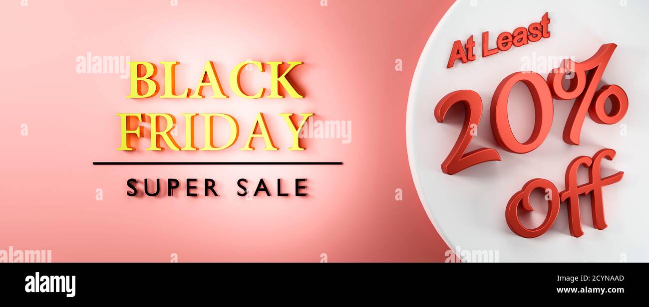 Black Friday super sale 3D au moins 20% de réduction sur le texte 3d. Grande taille de haute qualité idéale pour le prix ou le billet d'oscillation. Banque D'Images