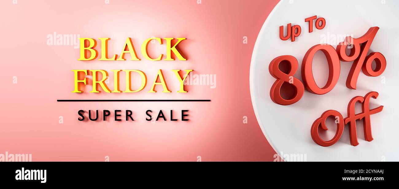 Black Friday super sale 3D jusqu'à 80 % de réduction sur le texte 3d. Grande taille de haute qualité idéale pour le prix ou le billet d'oscillation. Banque D'Images