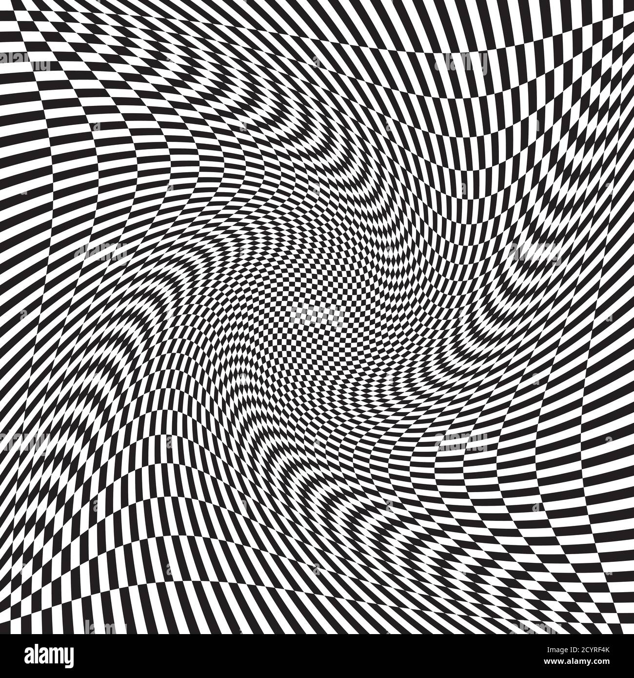 Surface en damier quadrillée avec distorsion, effet de déformation. Déformer, déformer l'arrière-plan des carrés, répéter. Version ondulée, ondulée Illustration de Vecteur