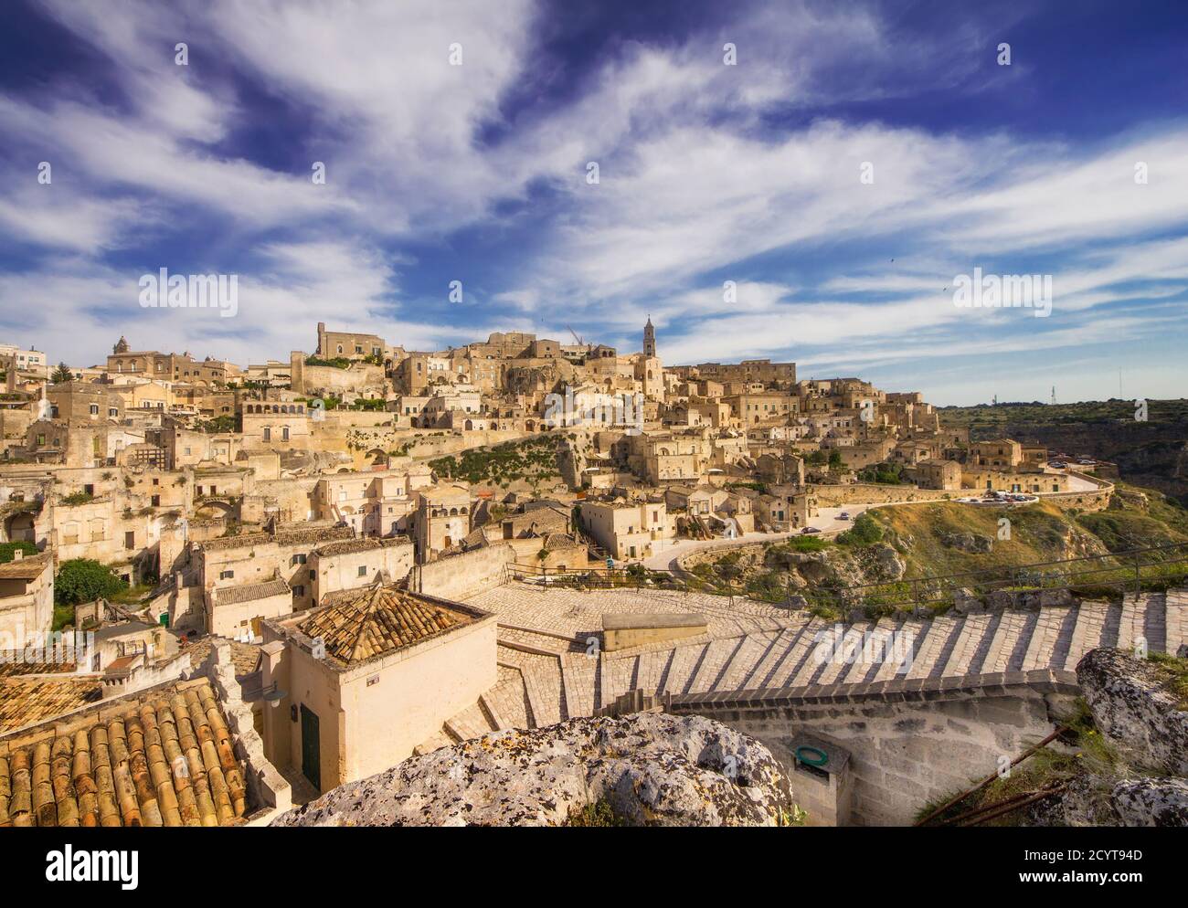 La vieille ville de Matera, site classé au patrimoine mondial de l'UNESCO à Basilicate, en Italie Banque D'Images