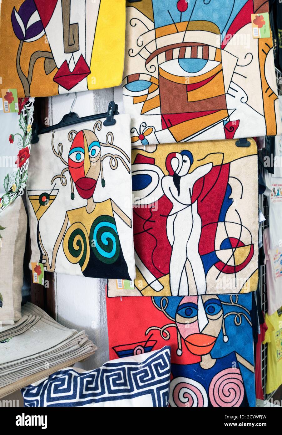 Touristes Shopping à Lindos Rhodes Grèce Banque D'Images