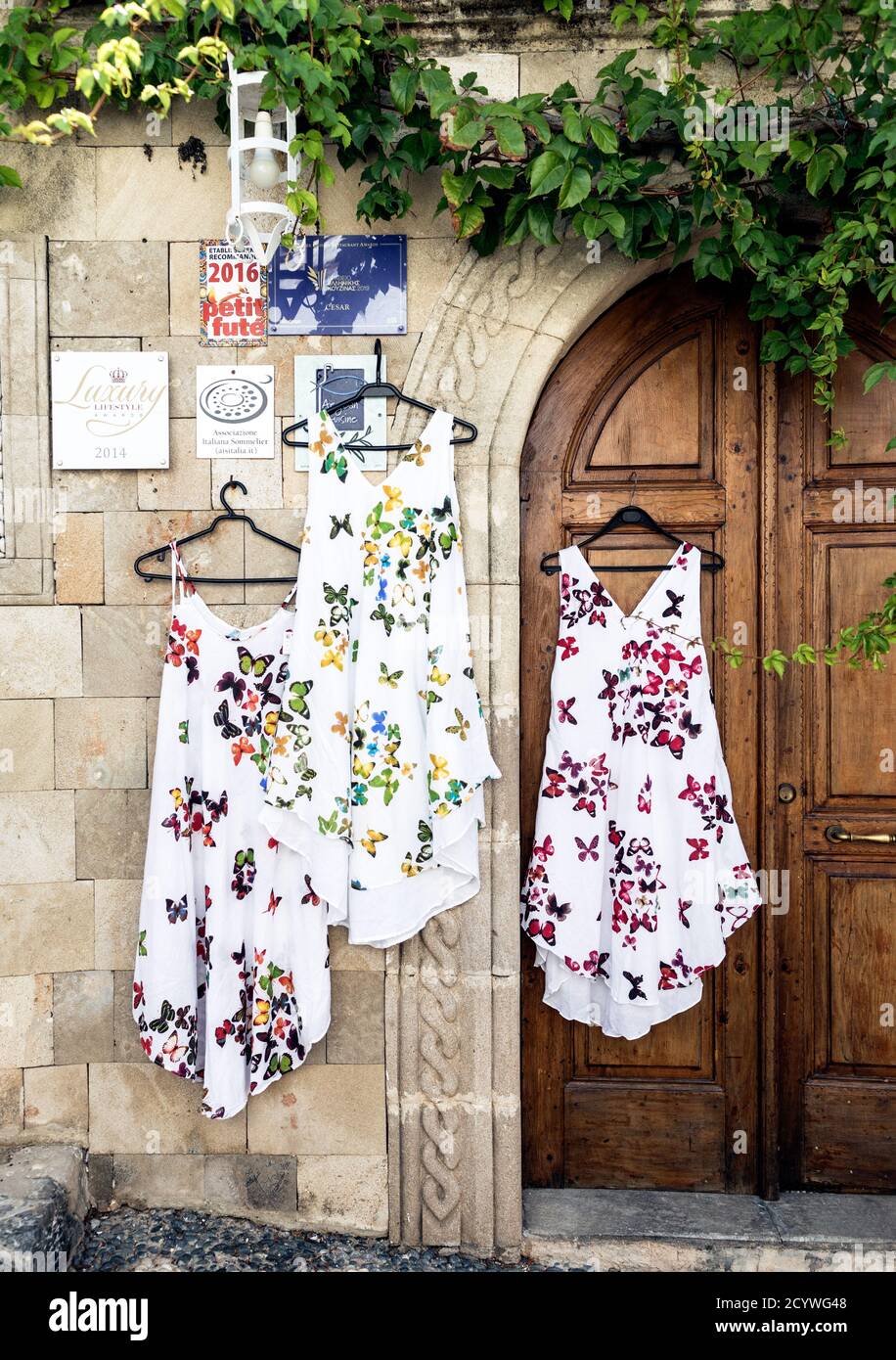 Boutique de vêtements à Lindos Rhodes Grèce Banque D'Images