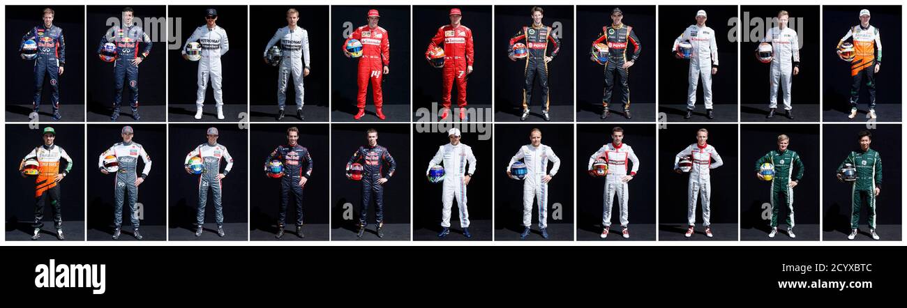 Formula One drivers for the 2014 season are pictured in this combo photo at  Melbourne's Albert Park Track, March 13, 2014. Pictured are (top row, L-R)  Red Bull Racing's Sebastian Vettel of